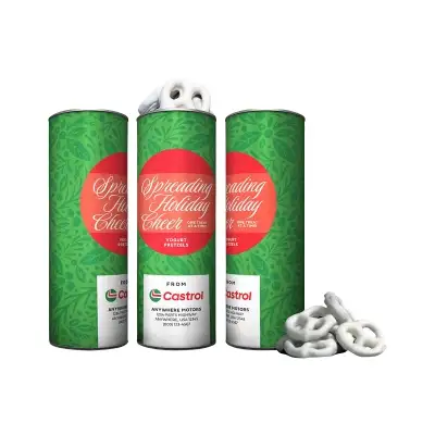 Castrol® 8" Canister with Yogurt Pretzels